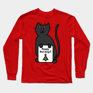 Cute Christmas Cat says Happy Holidays Long Sleeve T-Shirt